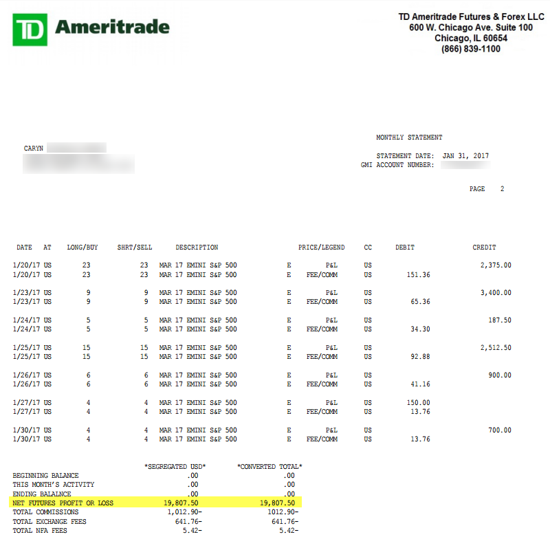 Caryn's brokerage statement